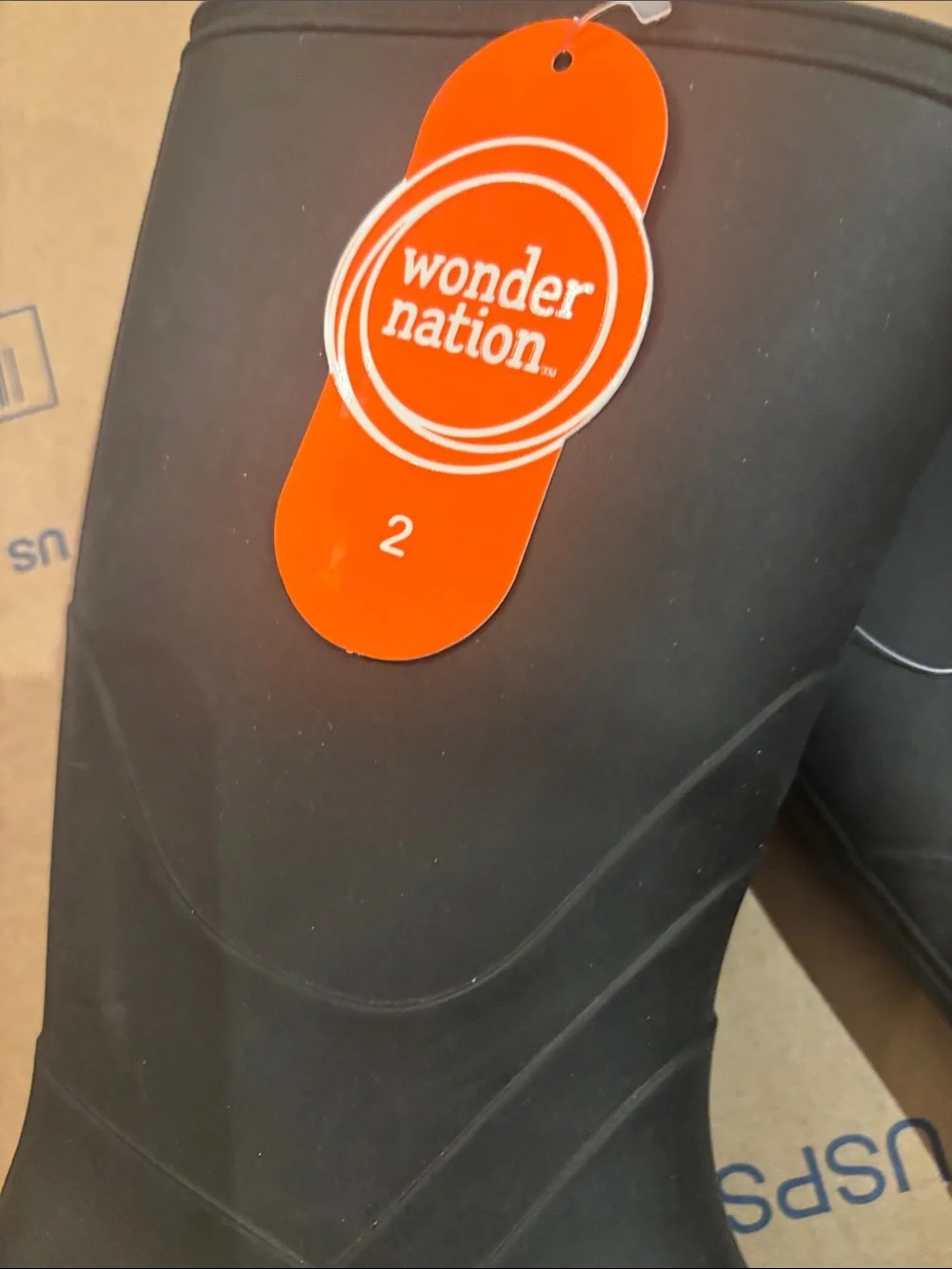 NWT wonder nation Black Rubber Rain & Snow Boots with Brown Outsole size 2